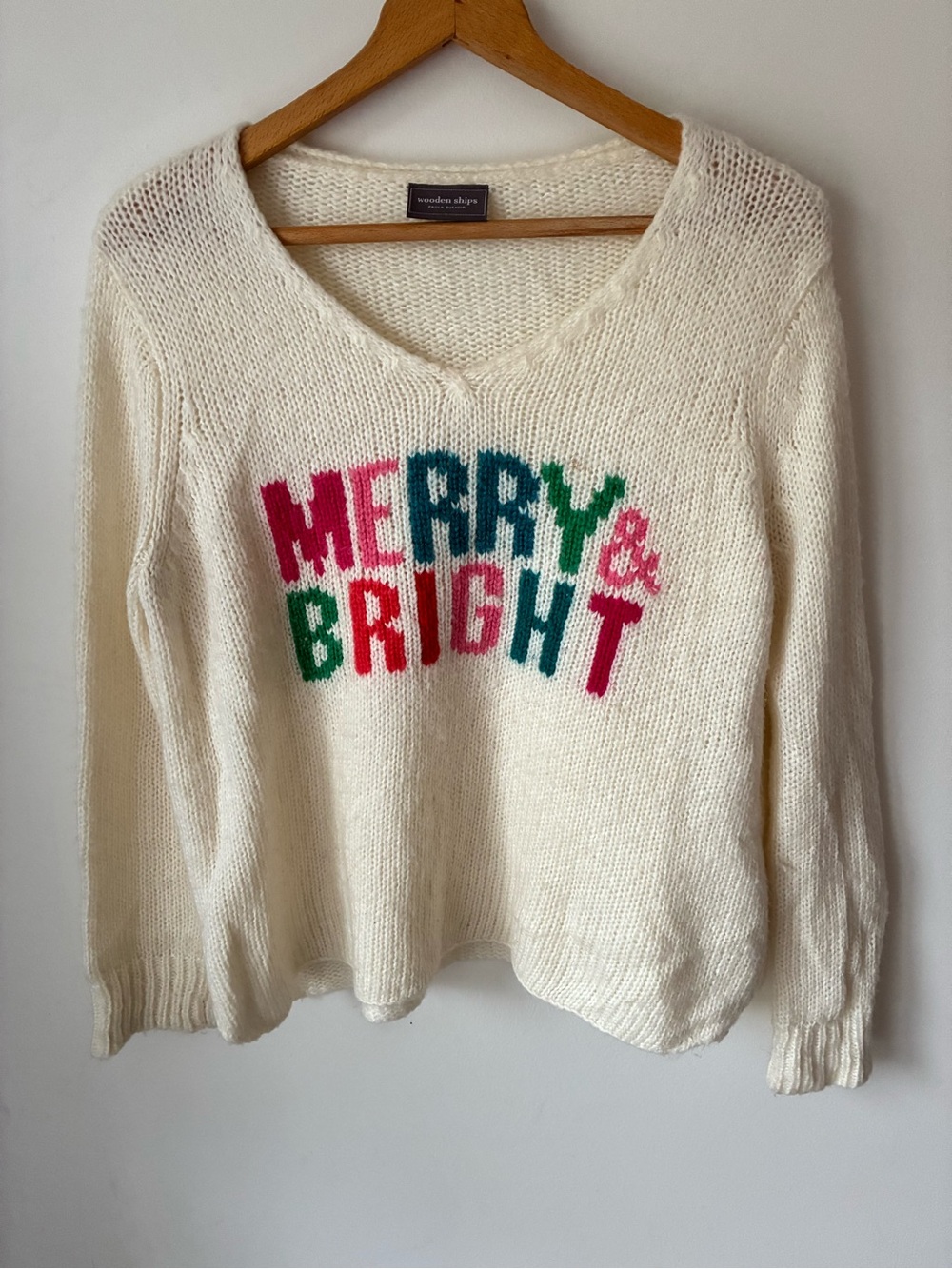 Wooden Ships Sweater Women’s Merry & Bright Mohair Wool Christmas Holiday Knit